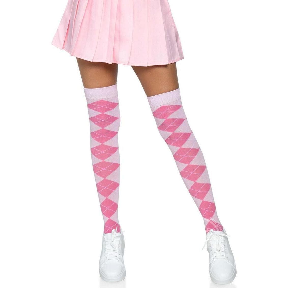 Leg Avenue Argyle Knit Over The Knee Socks Pink - Romantic Blessings