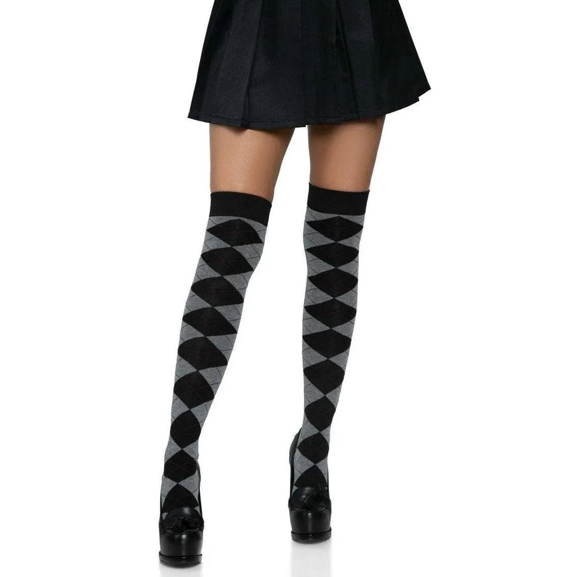 Leg Avenue Argyle Knit Over The Knee Socks Grey - Romantic Blessings
