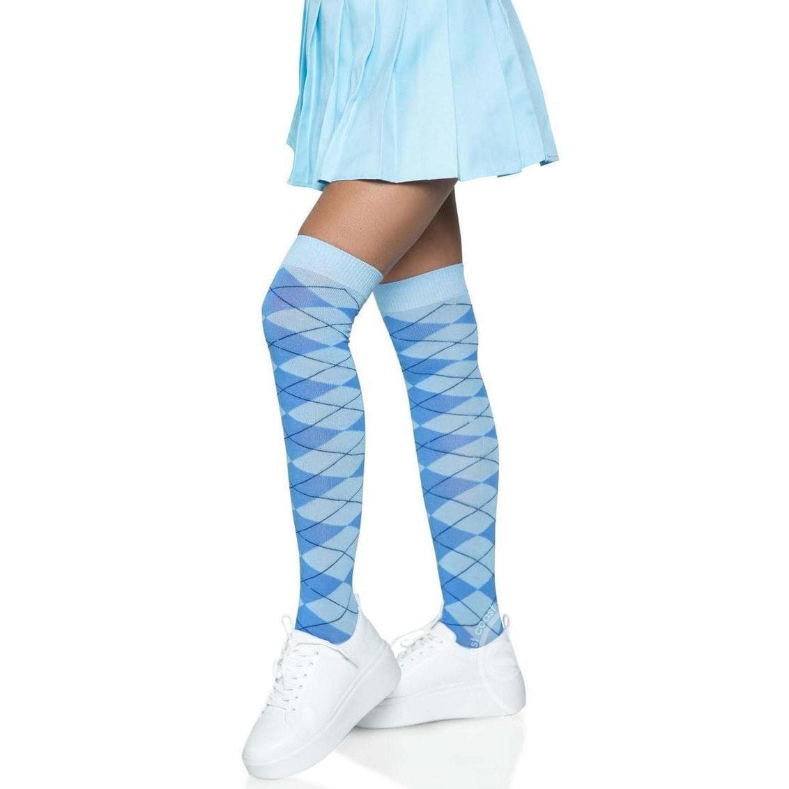 Leg Avenue Argyle Knit Over The Knee Socks Blue - Romantic Blessings