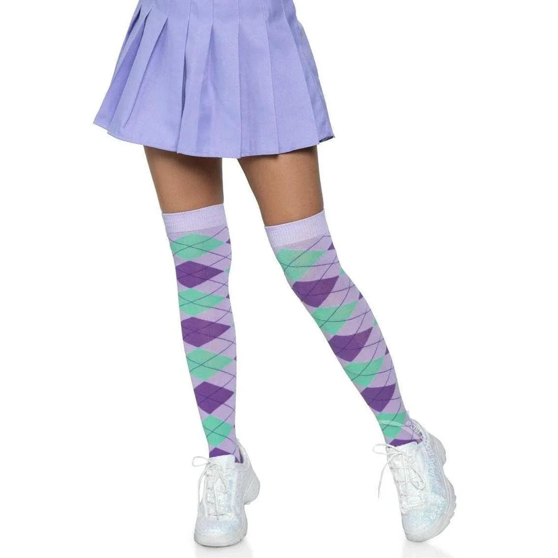 Leg Avenue Argyle Knit Over The Knee Socks Lavender - Romantic Blessings