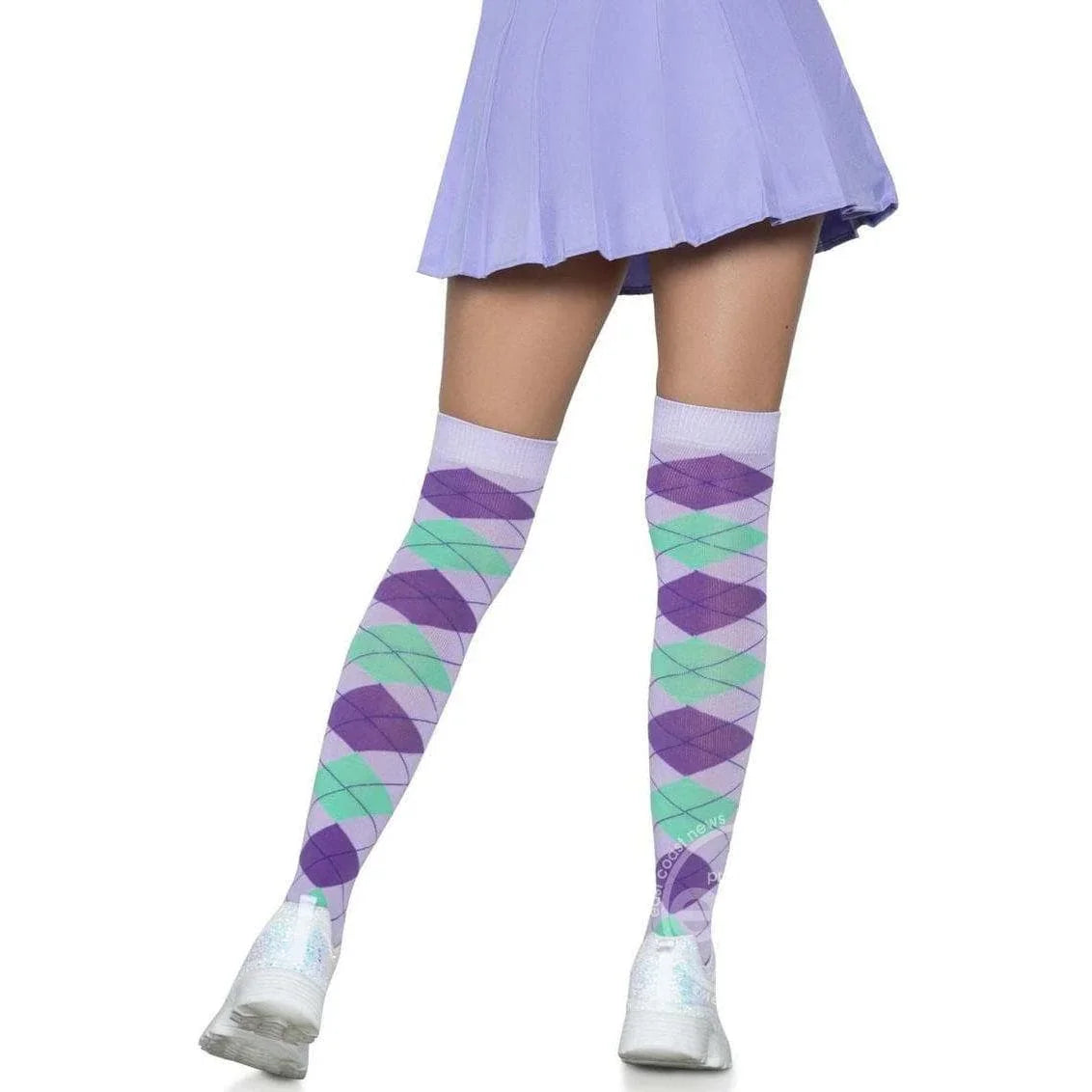 Leg Avenue Argyle Knit Over The Knee Socks Lavender - Romantic Blessings