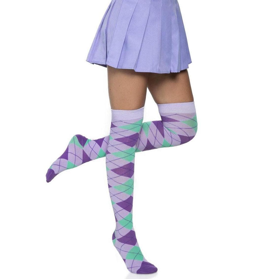 Leg Avenue Argyle Knit Over The Knee Socks Lavender - Romantic Blessings