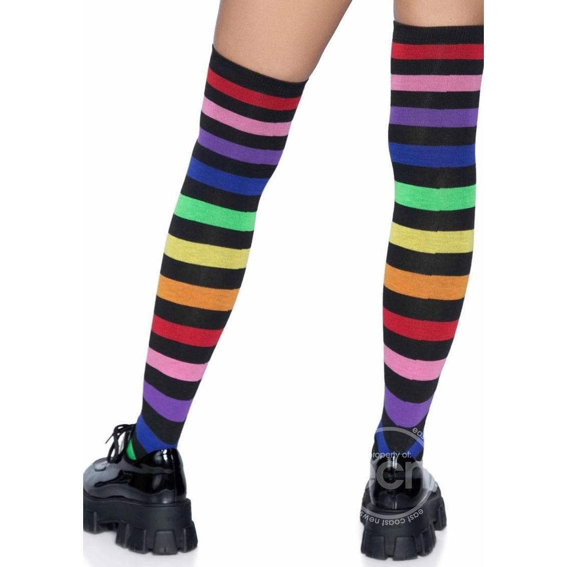 Acrylic Rainbow Stripe Thigh High Socks - Romantic Blessings