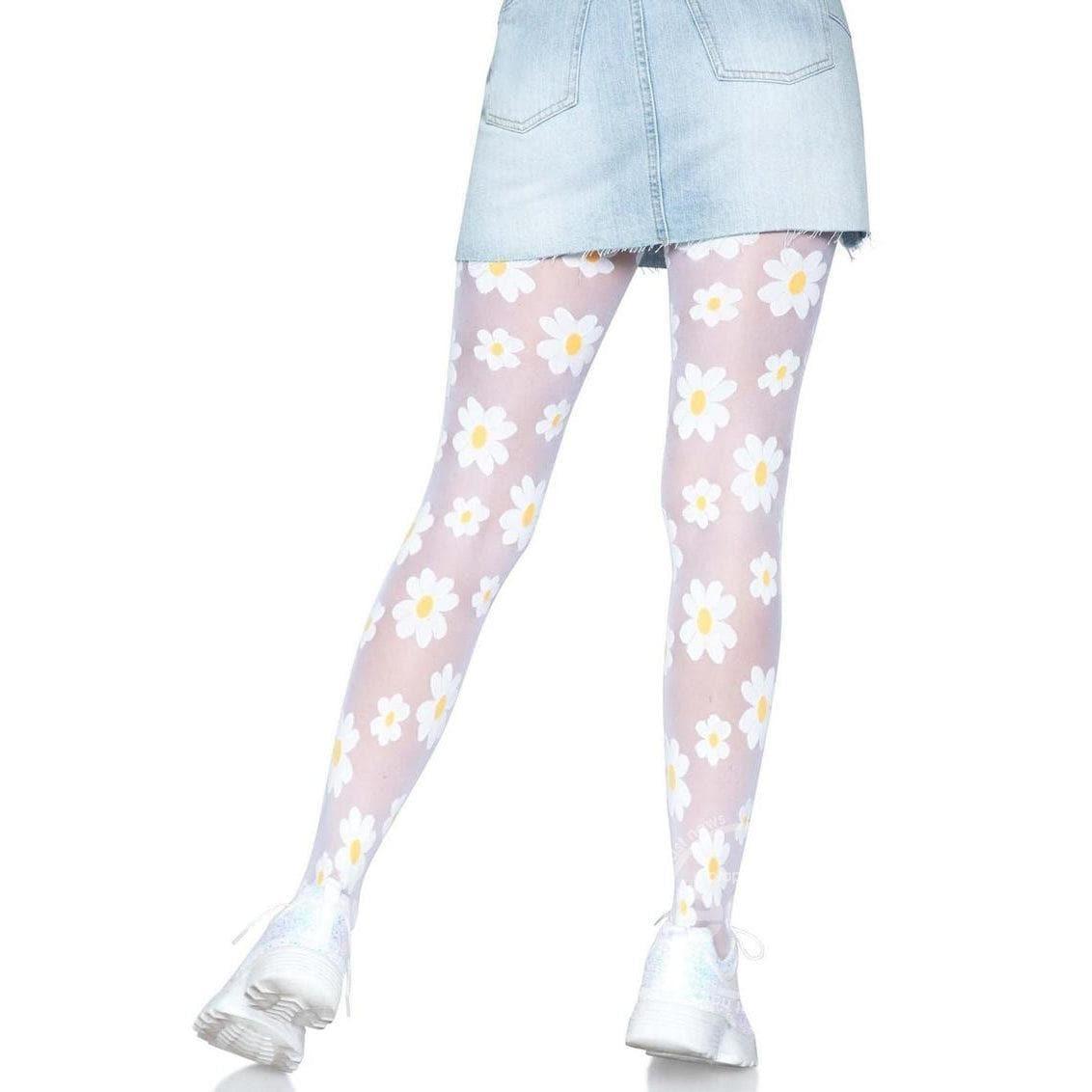 Leg Avenue Daisy Nylon Sheer Tights White - Romantic Blessings