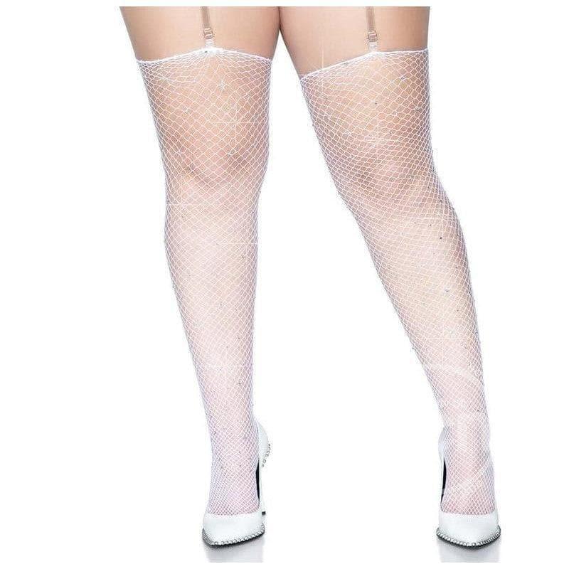 Leg Avenue Rhinestone Fishnet Stockings White - Romantic Blessings