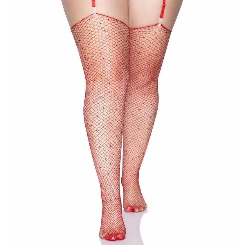 Leg Avenue Rhinestone Fishnet Stockings Red - Romantic Blessings