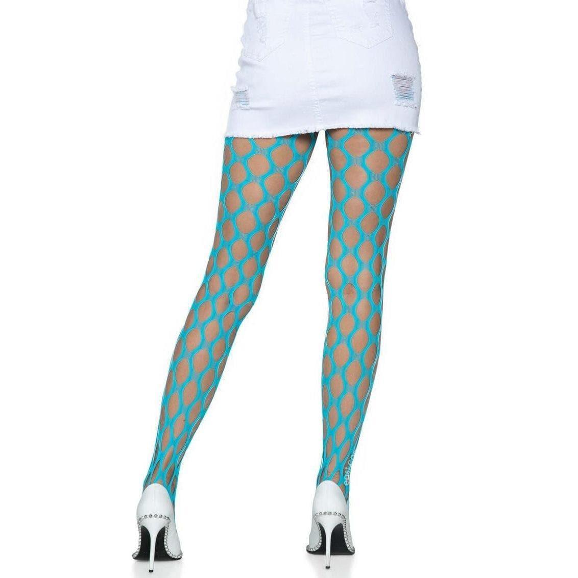 Leg Avenue Jumbo Pothole Net Tights Neon Blue - Romantic Blessings