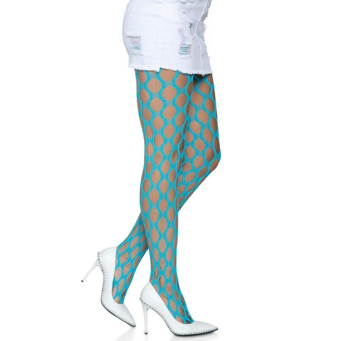 Leg Avenue Jumbo Pothole Net Tights Neon Blue - Romantic Blessings