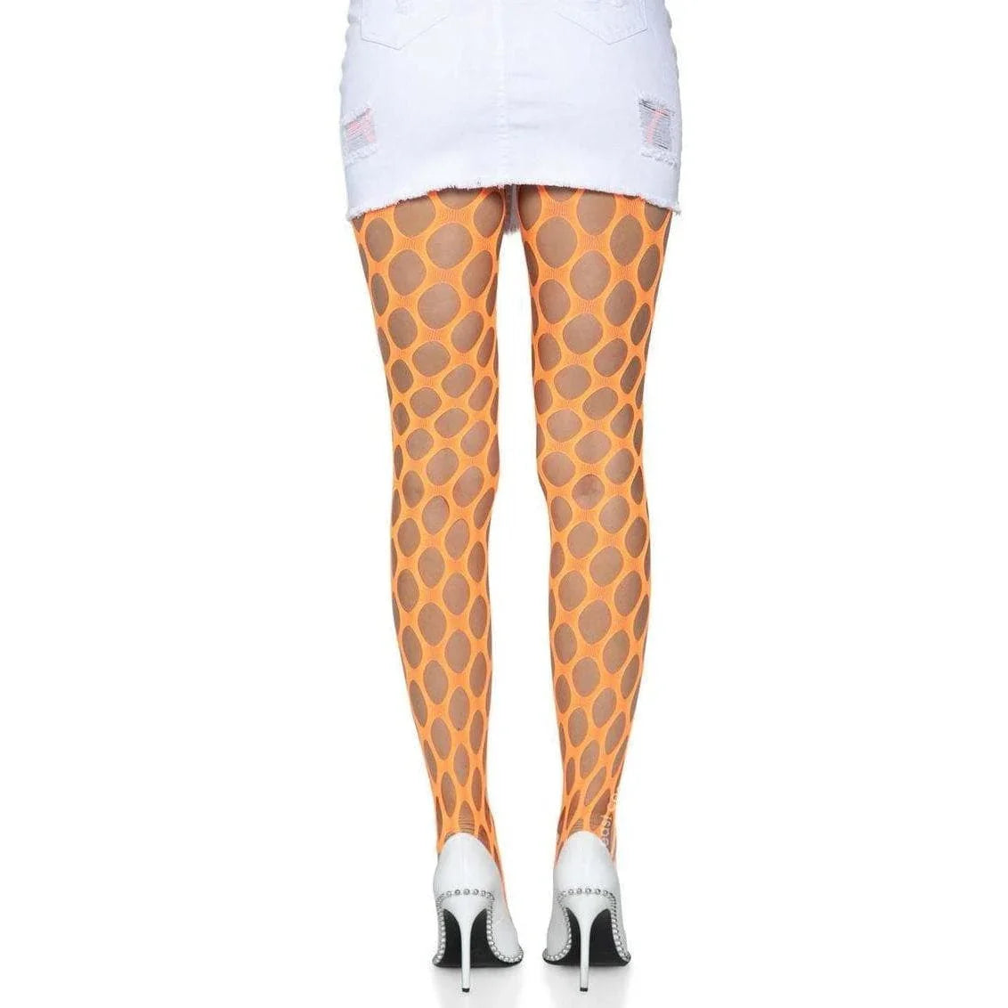 Leg Avenue Jumbo Pothole Net Tights Neon Orange - Romantic Blessings