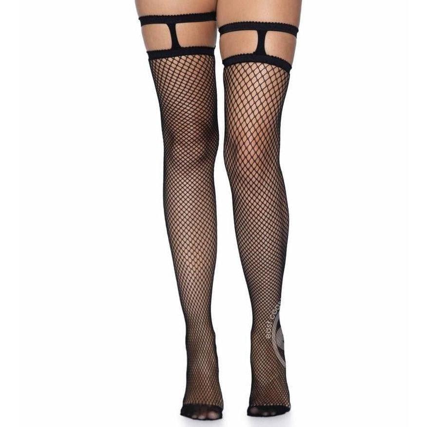 Leg Avenue Fishnet Thigh High with Garter Top Black - Romantic Blessings