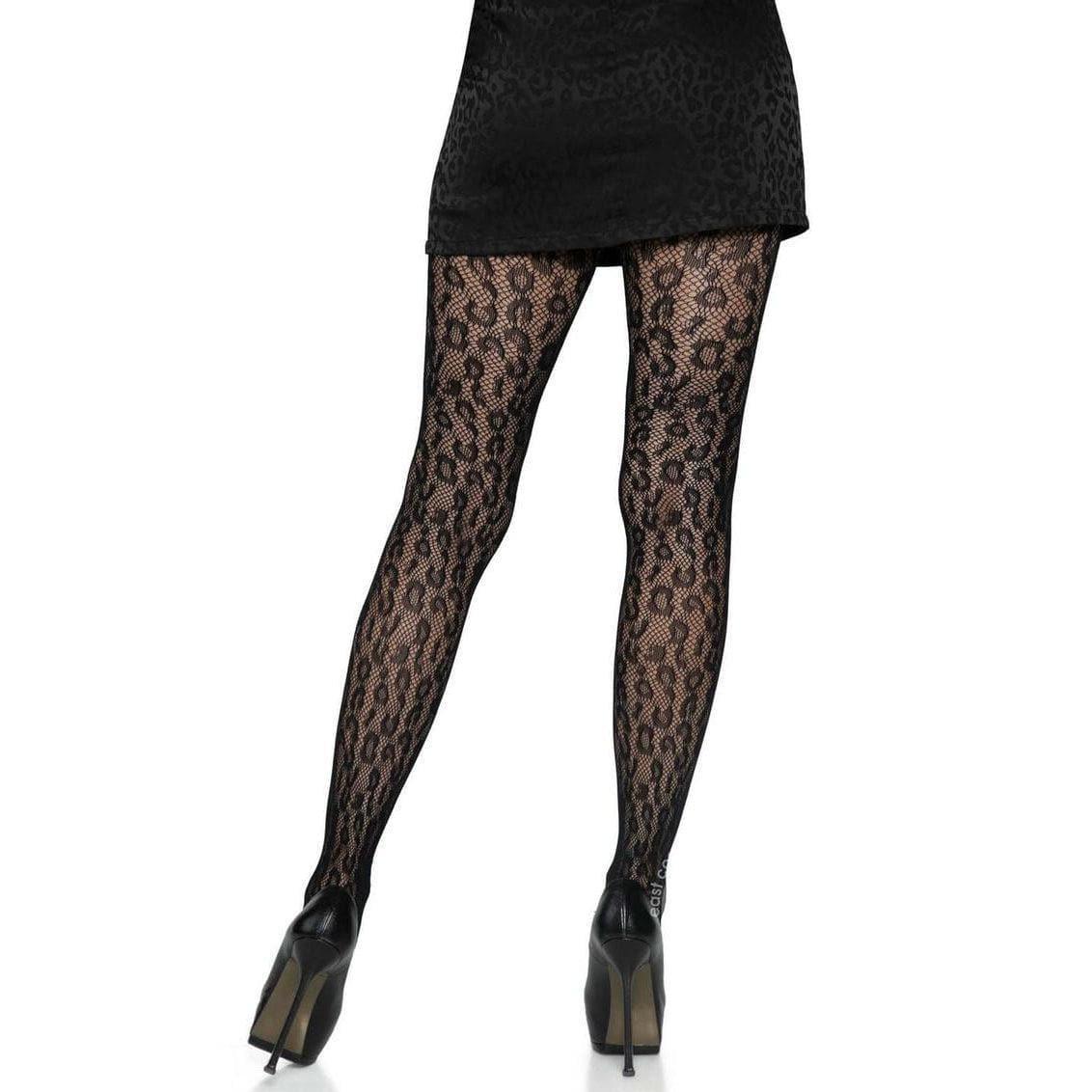 Leg Avenue Leopard Net Tights Black - Romantic Blessings