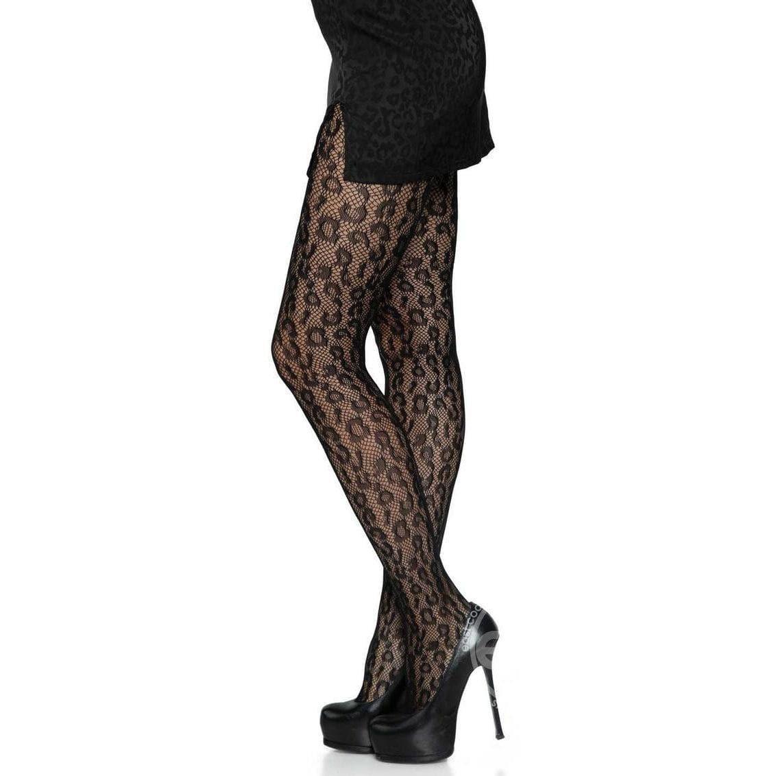 Leg Avenue Leopard Net Tights Black - Romantic Blessings