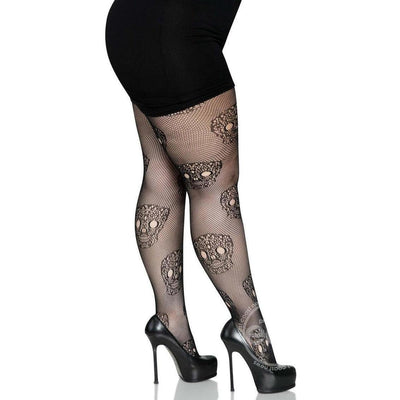 Leg Avenue Lace Skull Fishnet Tights Black - Romantic Blessings