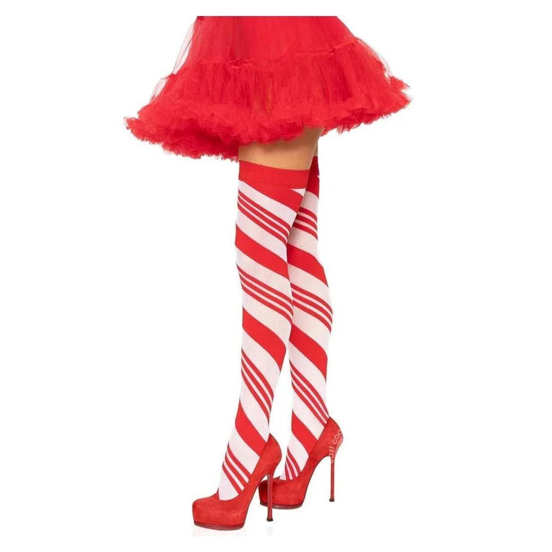 Leg Avenue Spandex Sheer Candy Cane Striped Thigh Highs One Size Red/White - Romantic Blessings