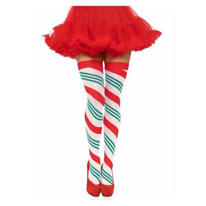Leg Avenue Holiday Ribbon Thigh High One Size Red/White/Green - Romantic Blessings