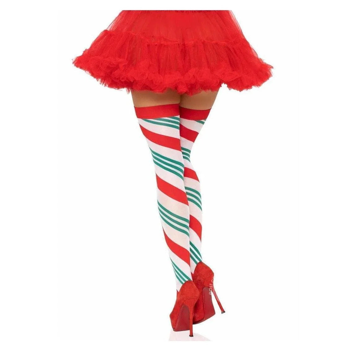 Leg Avenue Holiday Ribbon Thigh High One Size Red/White/Green - Romantic Blessings