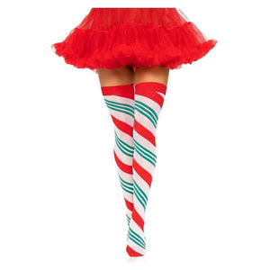 Leg Avenue Holiday Ribbon Thigh High One Size Red/White/Green - Romantic Blessings