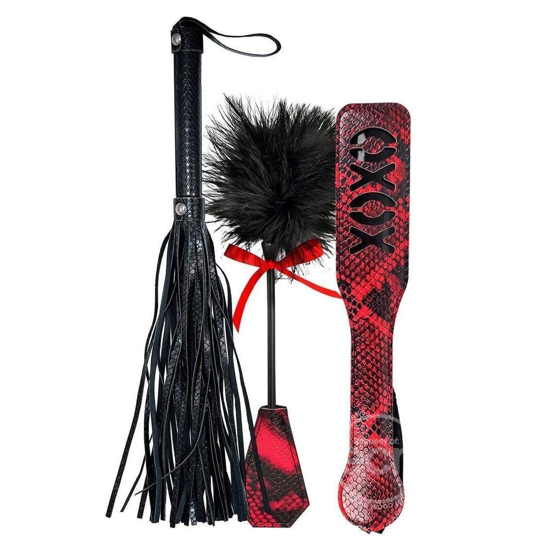 Lovers Kits Whip, Tickle & Paddle - Black/Red - Romantic Blessings