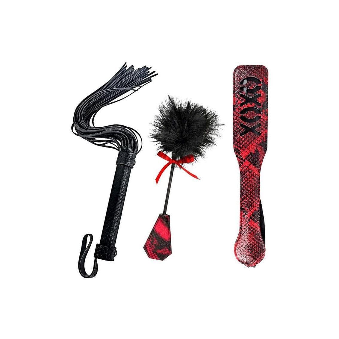 Lovers Kits Whip, Tickle & Paddle - Black/Red - Romantic Blessings