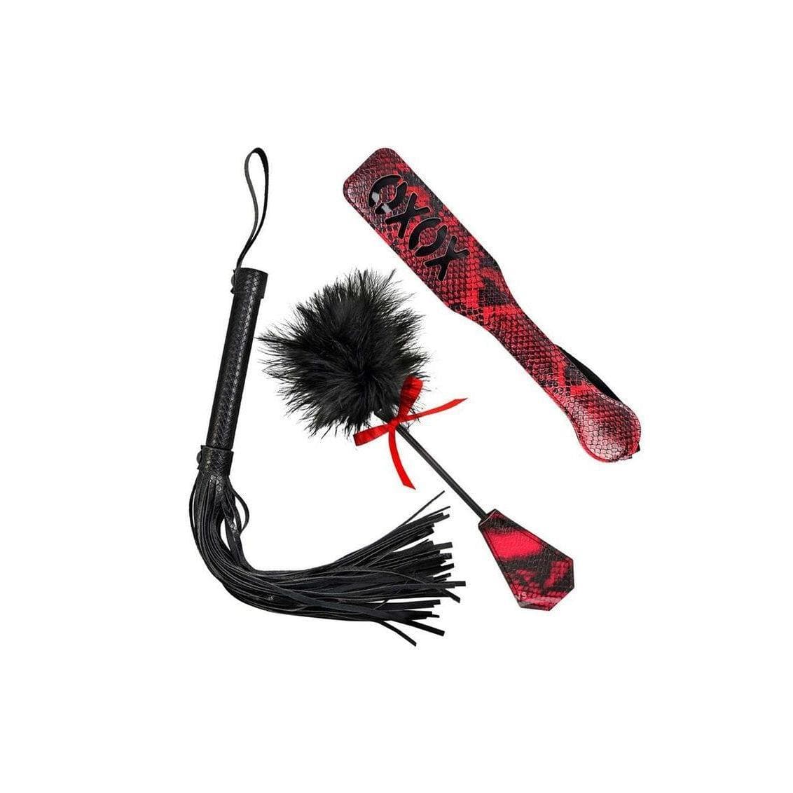 Lovers Kits Whip, Tickle & Paddle - Black/Red - Romantic Blessings
