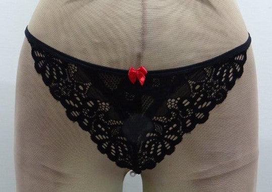 Escante Pearl Crotch Bikini Rear Cutout Thong Black/Red