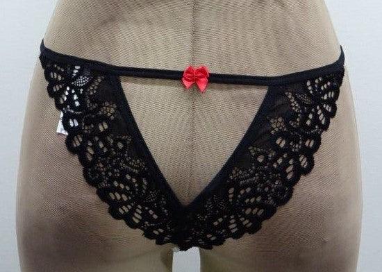 Escante Pearl Crotch Bikini Rear Cutout Thong Black/Red