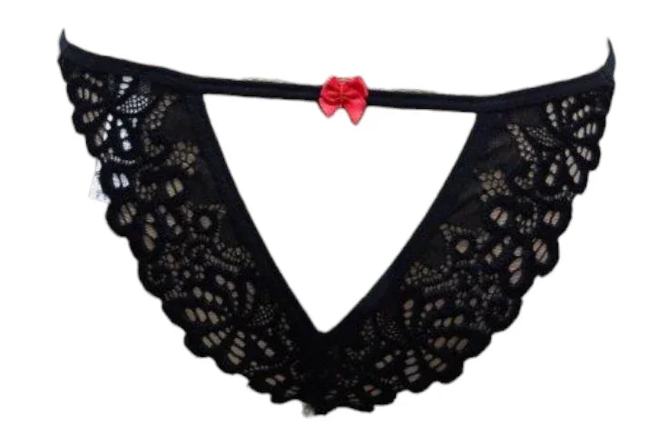 Escante Pearl Crotch Bikini Rear Cutout Thong Black/Red