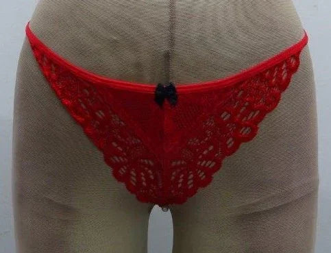 Escante Pearl Crotch Bikini Rear Cutout Thong Red/Black