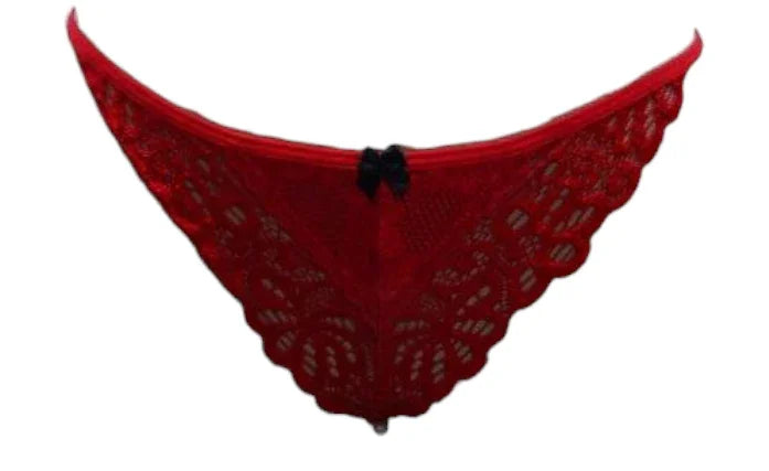 Escante Pearl Crotch Bikini Rear Cutout Thong Red/Black