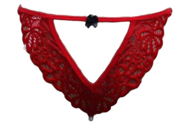 Escante Pearl Crotch Bikini Rear Cutout Thong Red/Black