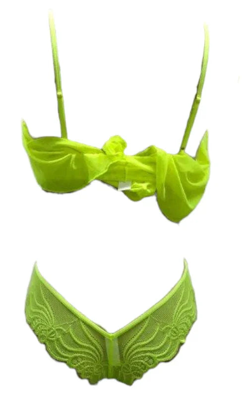 Escante Neon Lace & Mesh Shorty Babydoll with Matching G-String Neon Yellow