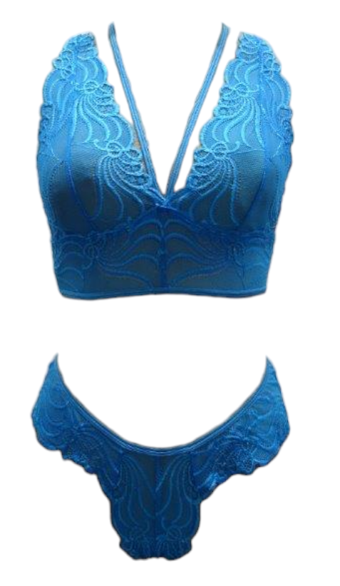 Escante Bralette Top with Matching Thong 2 Piece Set Vivid Blue