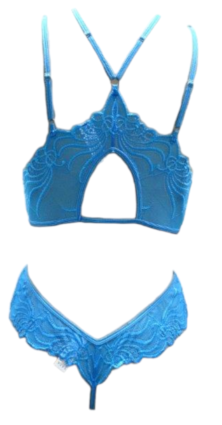 Escante Bralette Top with Matching Thong 2 Piece Set Vivid Blue