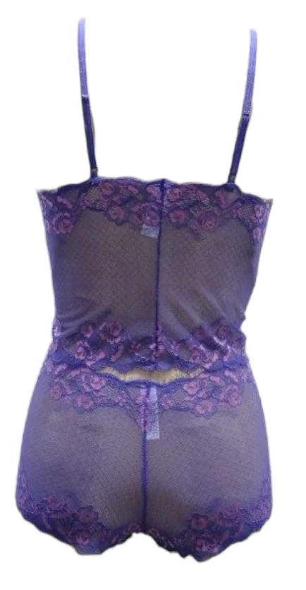 Escante Two Tone Lace Long Line Cami and Boyshort Set Purple/Pink