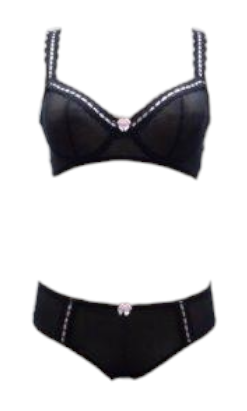 Escante Ribbon Strap Underwire Bra, Panty & Garterbelt Set Black/Pink
