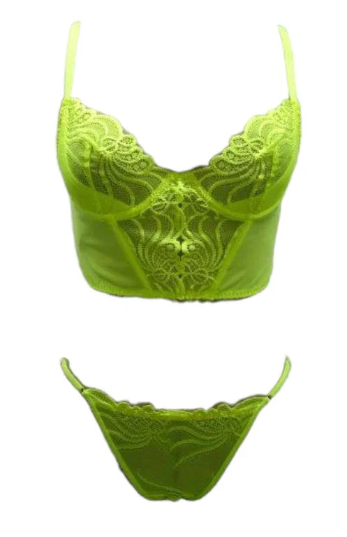 Escante Neon Corset Top with Panty Neon Lime
