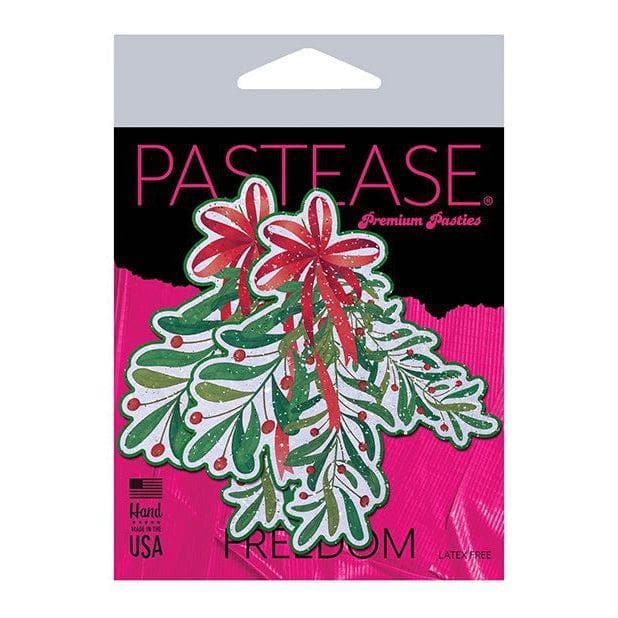 Pastease Holiday Mistletoe Nipple Pasties Green/Red - Romantic Blessings