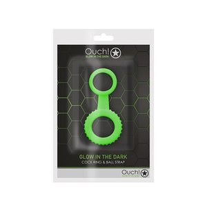 Shots Ouch! Glow in the Dark Penis Ring & Ball Strap Neon Green - Romantic Blessings