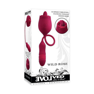 Evolved Wild Rose Rechargeable Dual-Ended Silicone Thrusting Egg & Flicking Tongue Vibrator Red - Romantic Blessings
