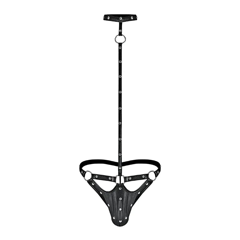 Male Power Fetish Tormentor Choker G-String Body Harness Black