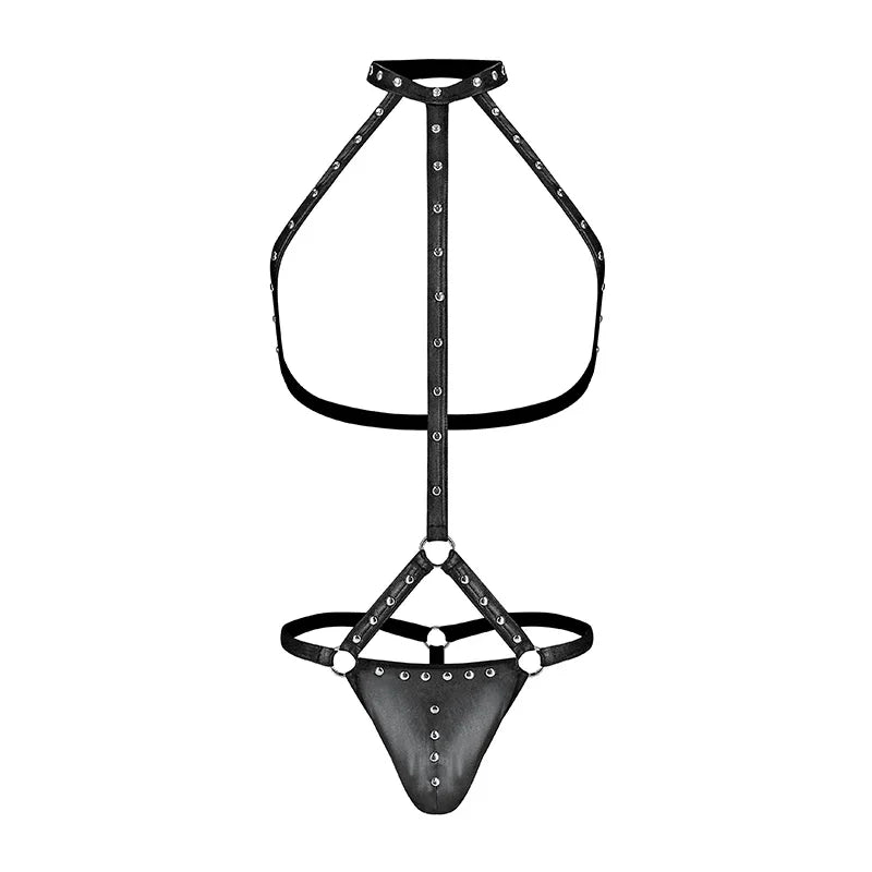 Male Power Fetish Gladiator High-Neck Strappy Body Harness Black