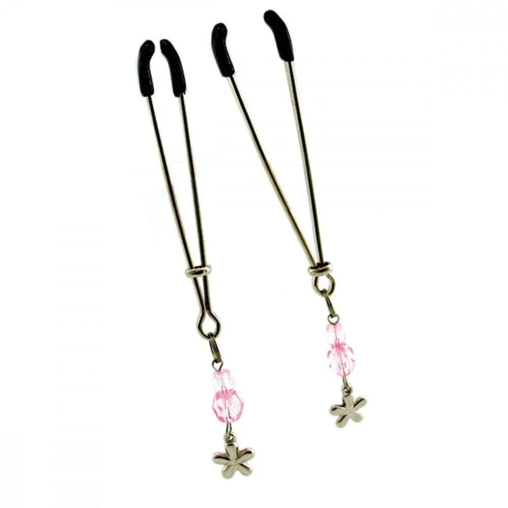 Sex Kitten Tweezer Style Nipple Clamps Pink Flower - Romantic Blessings