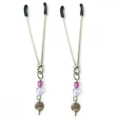 Sex Kitten Tweezer Style Nipple Clamps Purple Swirls - Romantic Blessings
