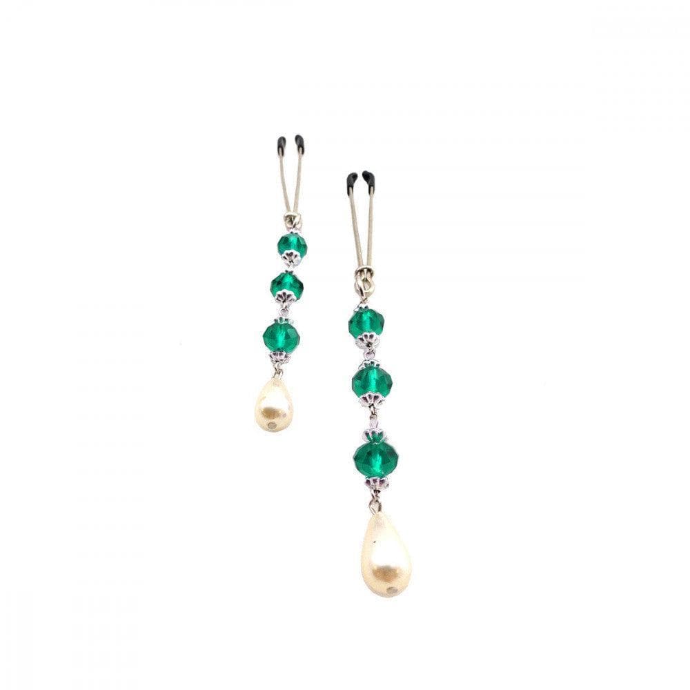 Bijoux de Tweezer Style Nipple Clamps Pearl Turquoise Beads - Romantic Blessings