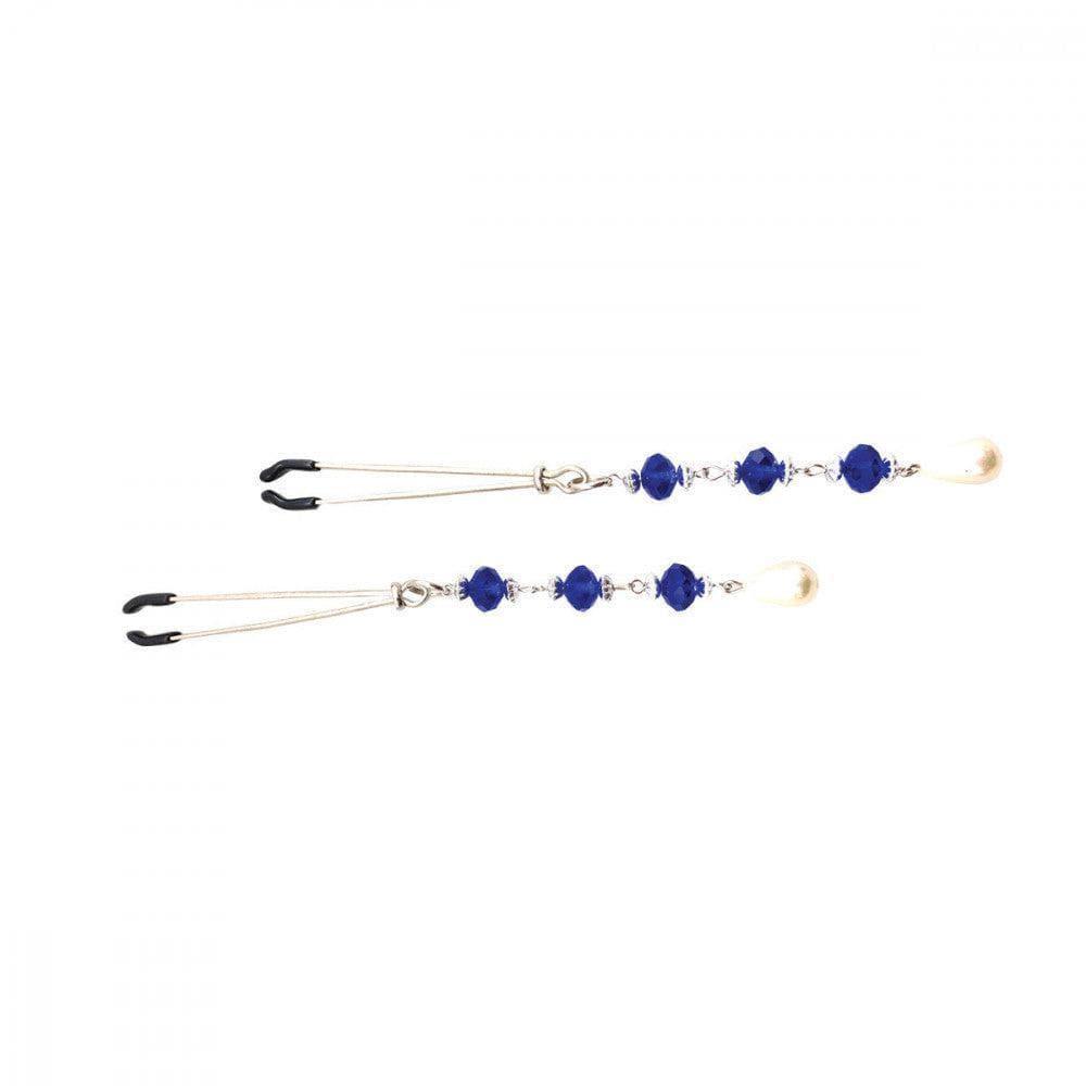 Bijoux de Tweezer Style Nipple Clamps Pearl Dark Blue Beads - Romantic Blessings