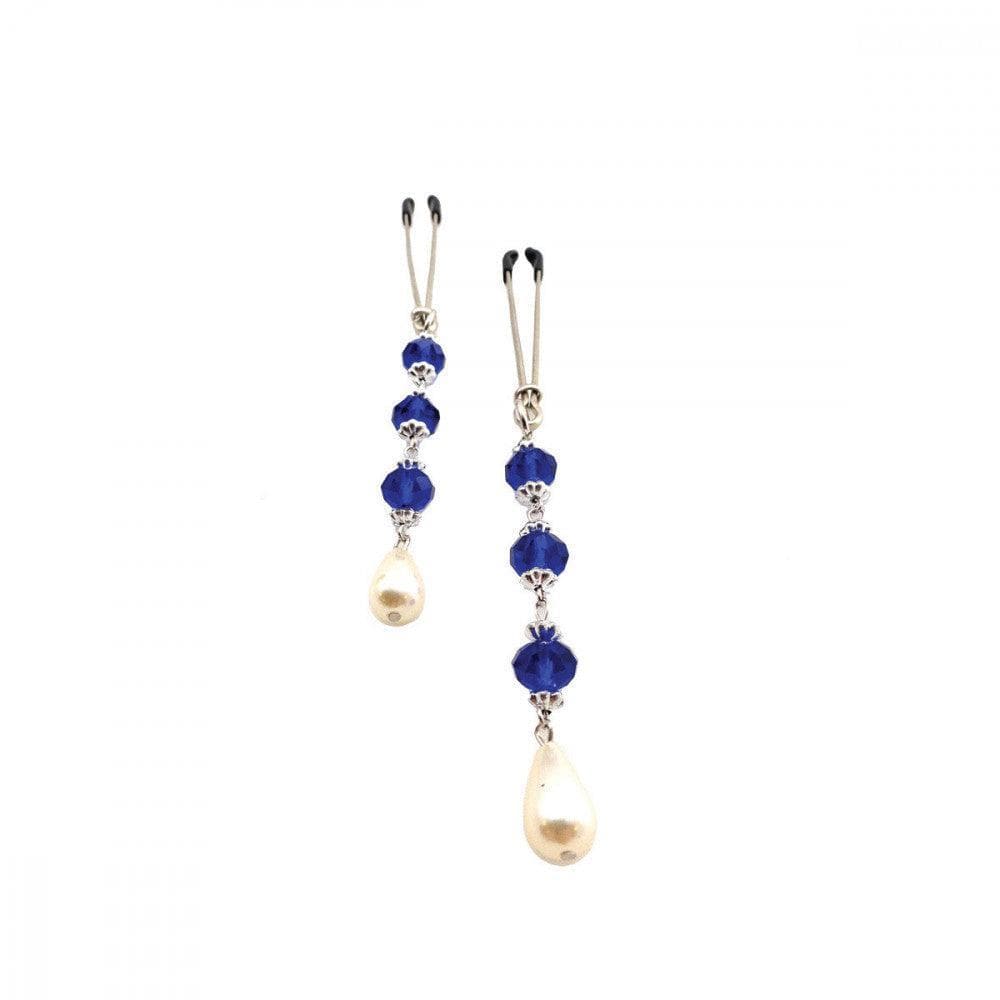 Bijoux de Tweezer Style Nipple Clamps Pearl Dark Blue Beads - Romantic Blessings