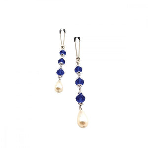 Bijoux de Tweezer Style Nipple Clamps Pearl Dark Blue Beads - Romantic Blessings