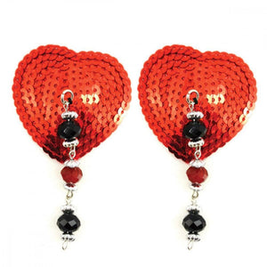 Bijoux de Nip Heart Red Sequin Pasties with Facet Beads - Romantic Blessings