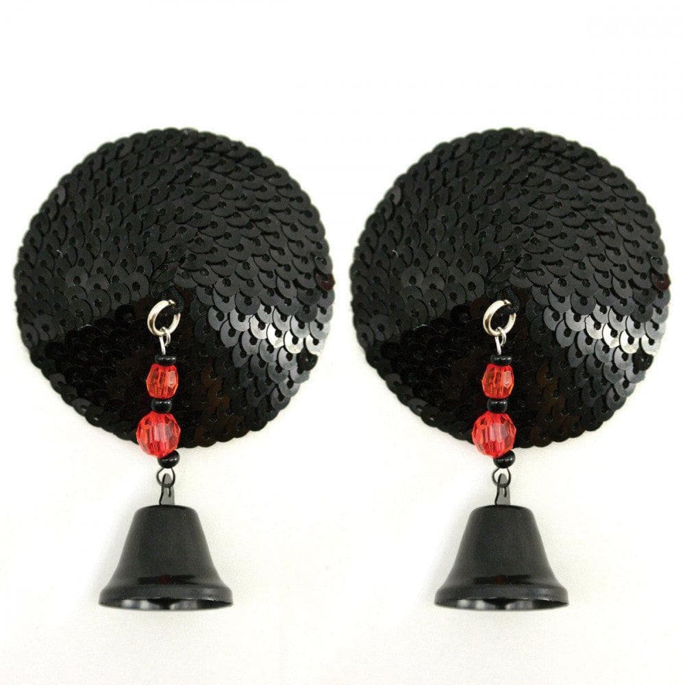 Bijoux de Nip Round Black Sequin Pasties with Bells - Romantic Blessings