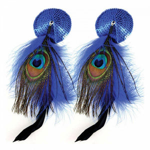 Bijoux de Nip Round Blue Sequin Pasties with Feathers - Romantic Blessings